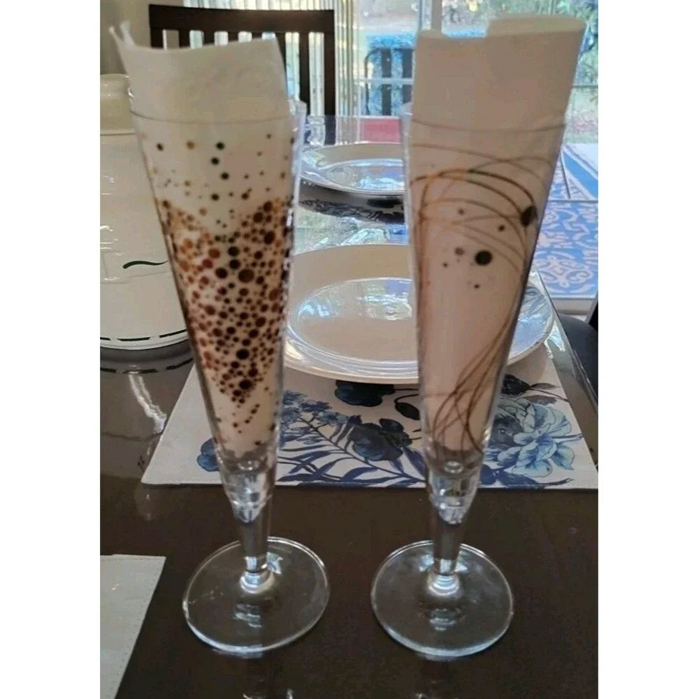 2 RITZENHOFF Champagne Glasses Flutes Artist Designed No Boxes